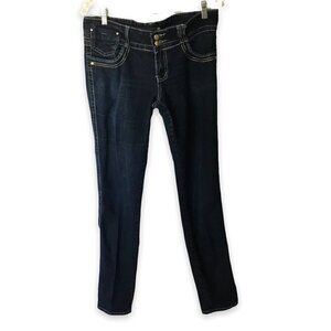 Rich Cow Jeans Women's Junior Size 11 Midrise Straight Leg Dark Wash Embroidered